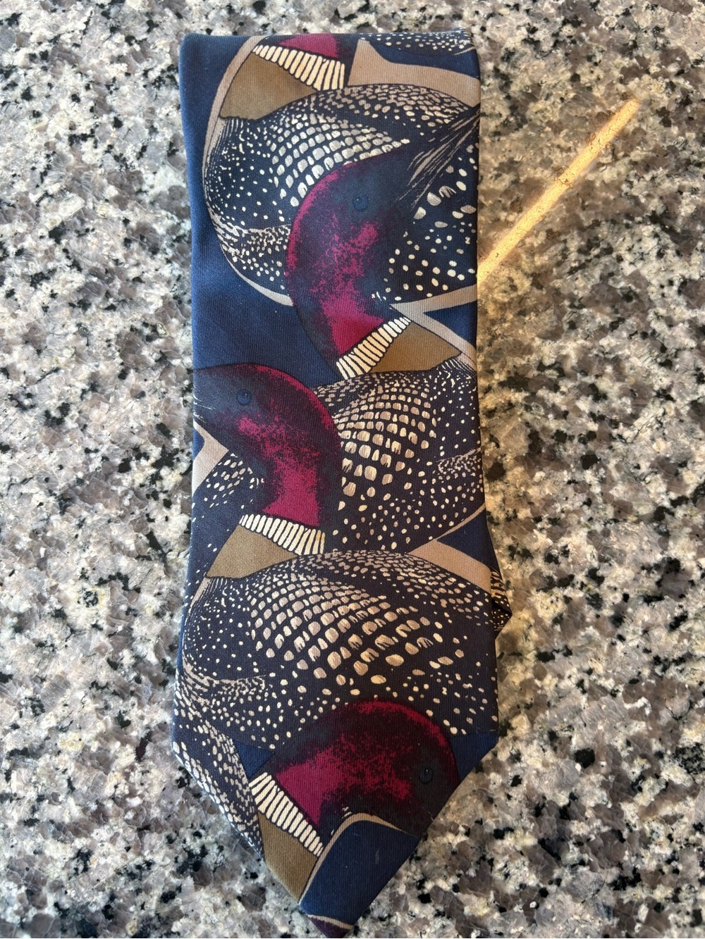 Vintage Eddie Bauer Silk Tie Navy Waterfowl Duck Print Made in USA